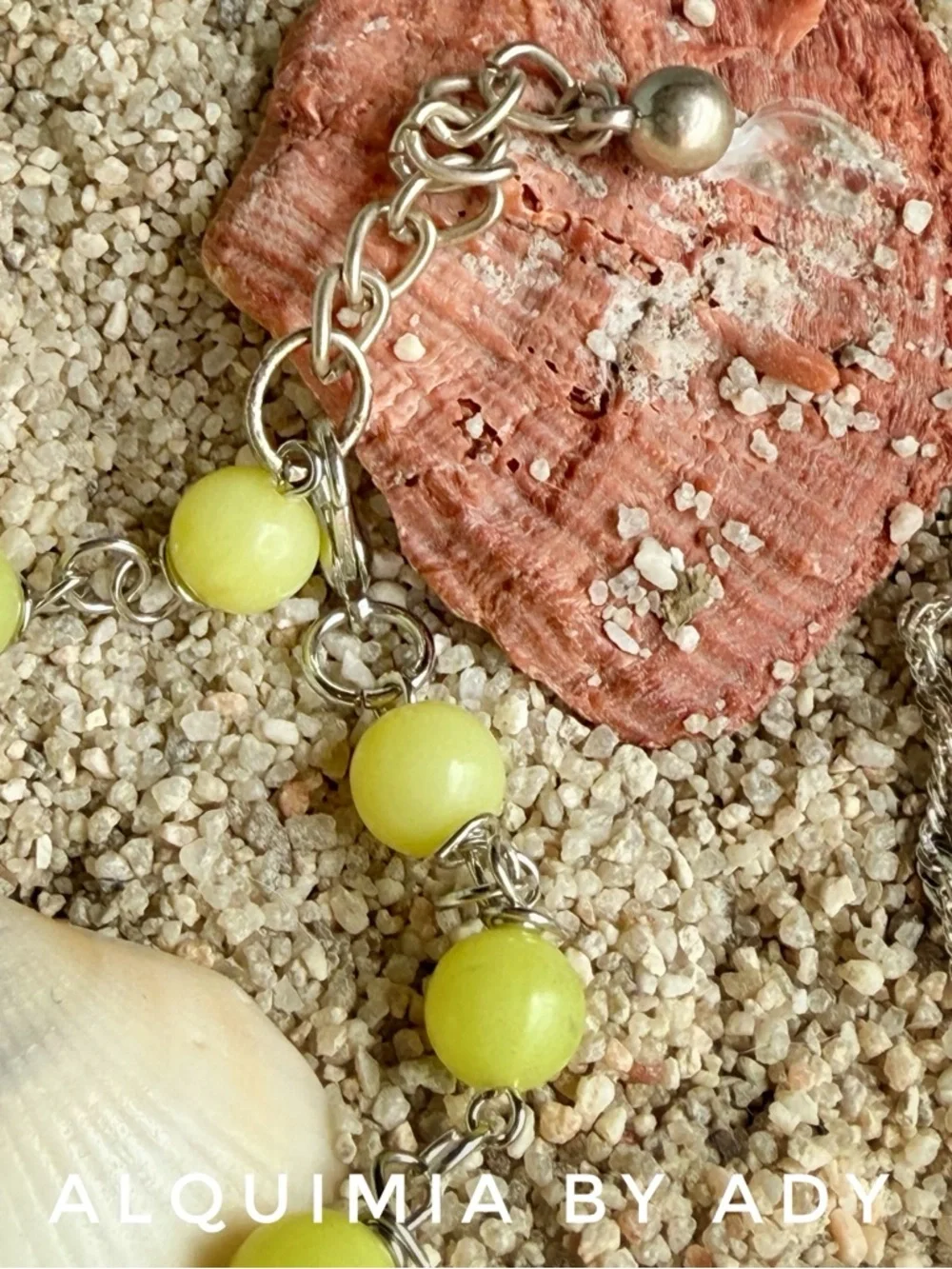 LEMON 🍋 JADE Yellow-Green Beaded Bracelet with Faceted Center